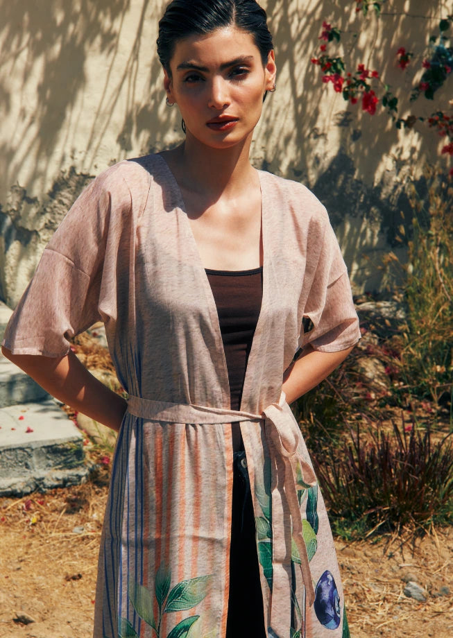 The Breeze Short Sleeves Sheer Long Kimono