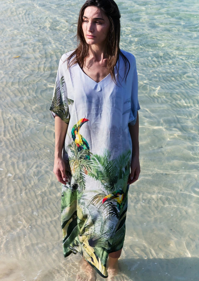 Wild Wings Bird In The Jungle Long Kaftan With Side Slits