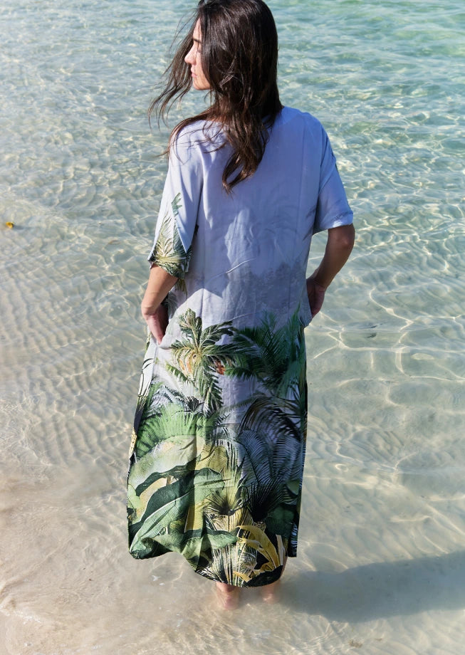 Wild Wings Bird In The Jungle Long Kaftan With Side Slits