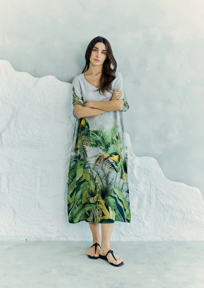 Wild Wings Bird In The Jungle Long Kaftan With Side Slits