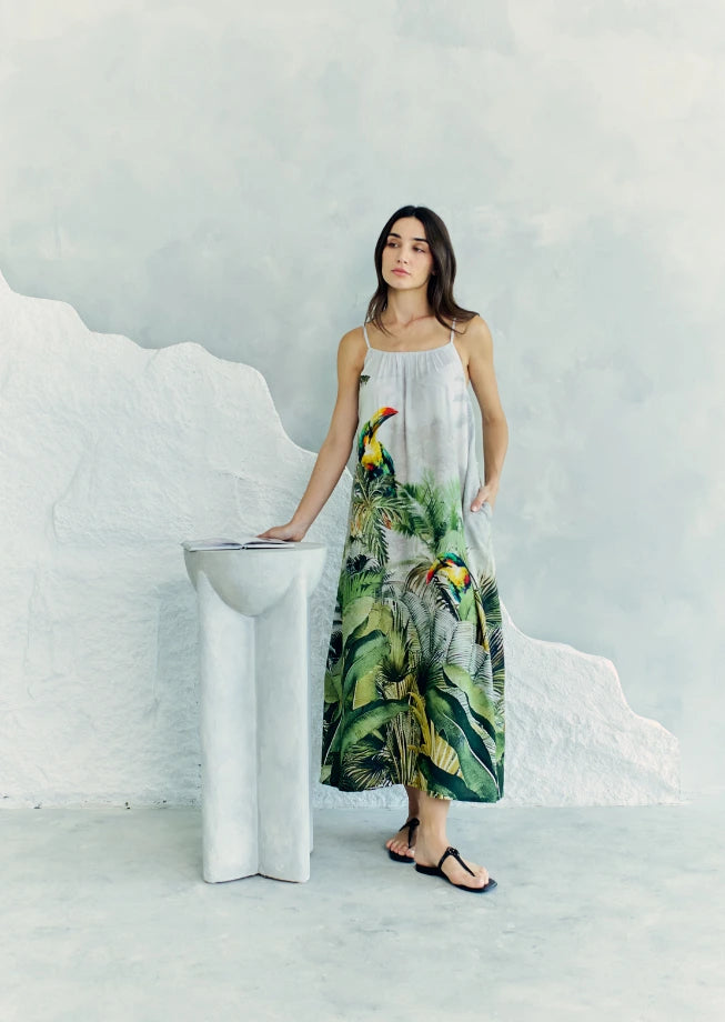 Wild Wings Bird In The Jungle Spaghetti Strap Maxi Dress