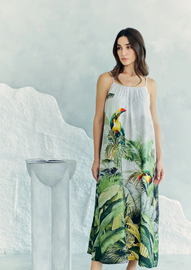 Wild Wings Bird In The Jungle Spaghetti Strap Maxi Dress