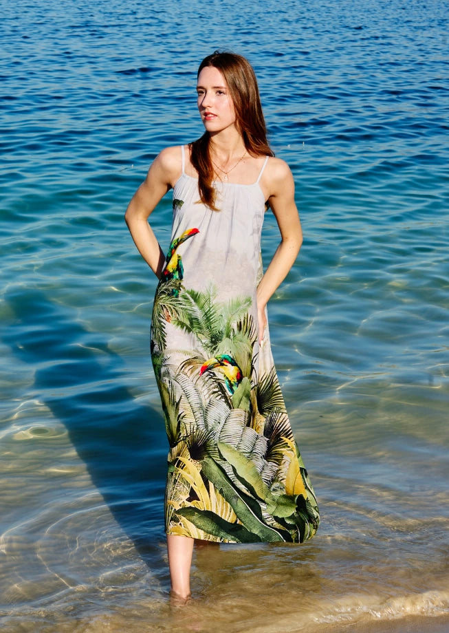 Wild Wings Bird In The Jungle Spaghetti Strap Maxi Dress