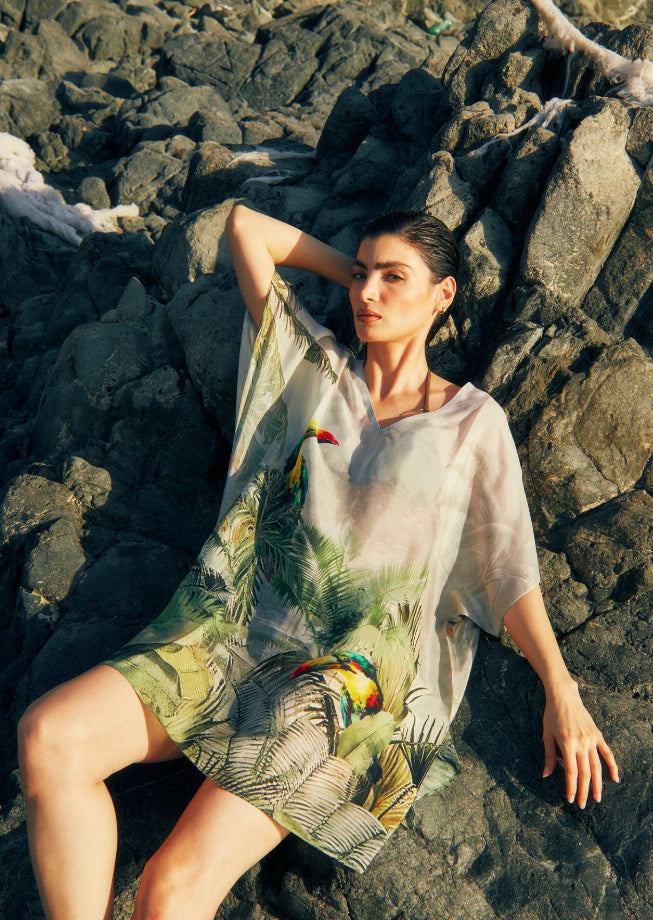Wild Wings Bird In The Jungle Sheer Short kaftan