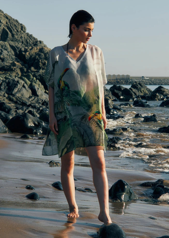 Wild Wings Bird In The Jungle Sheer Short kaftan