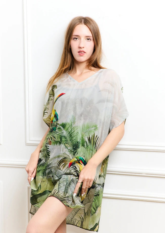 Wild Wings Bird In The Jungle Sheer Short kaftan