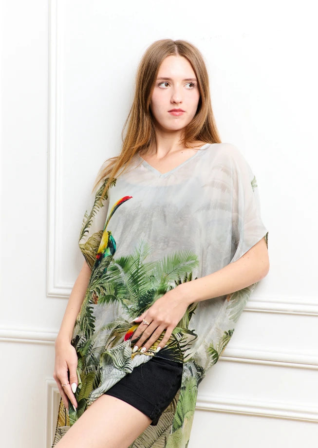 Wild Wings Bird In The Jungle Sheer Short kaftan
