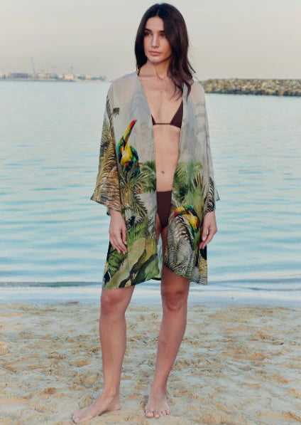 Wild Wings Bird In The Jungle Printed Short Kimono