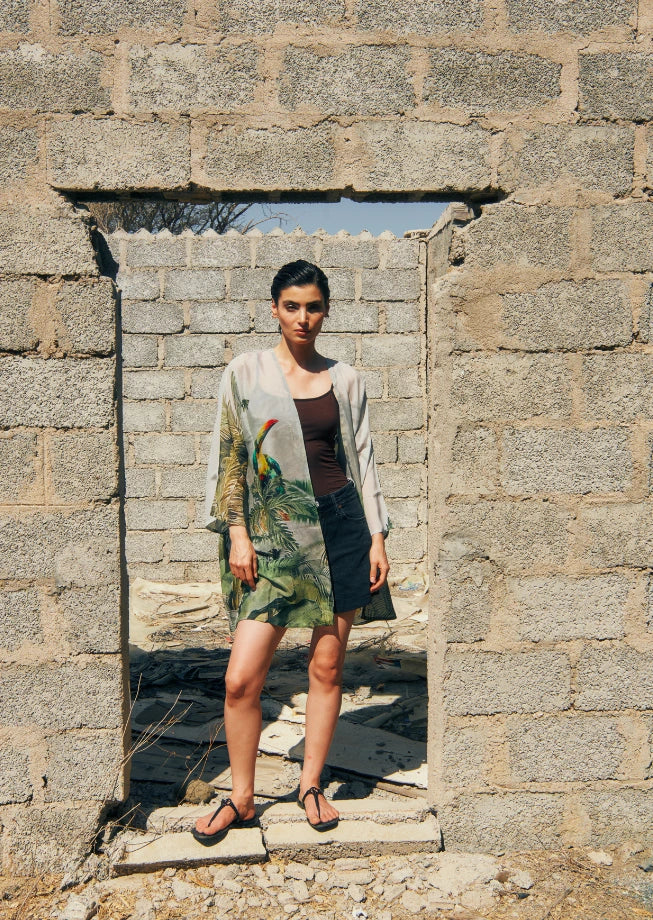 Wild Wings Bird In The Jungle Sheer Short kimono