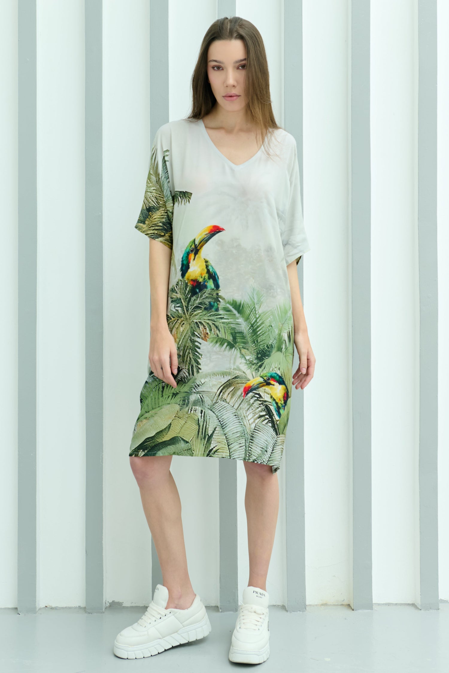 Wild Wings Bird In The Jungle Printed Short Kaftan Dress