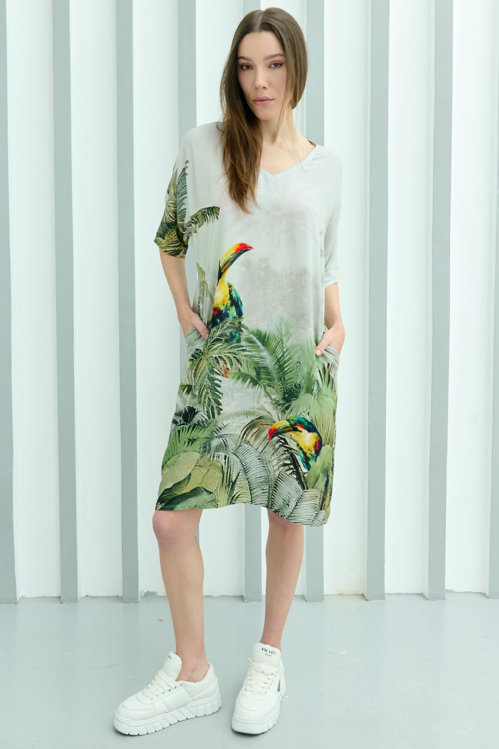 Wild Wings Bird In The Jungle Printed Short Kaftan Dress