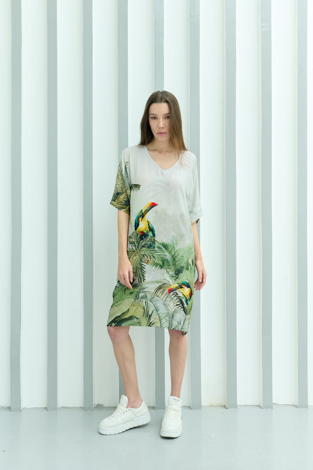 Wild Wings Bird In The Jungle Printed Short Kaftan Dress