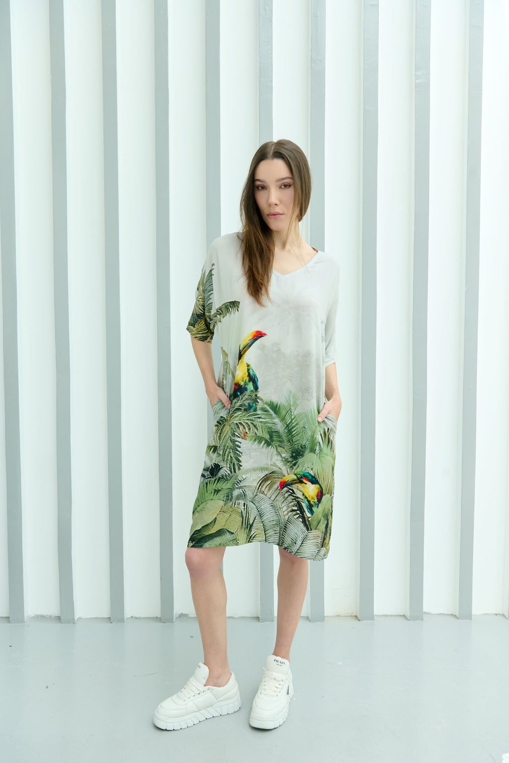 Wild Wings Bird In The Jungle Printed Short Kaftan Dress