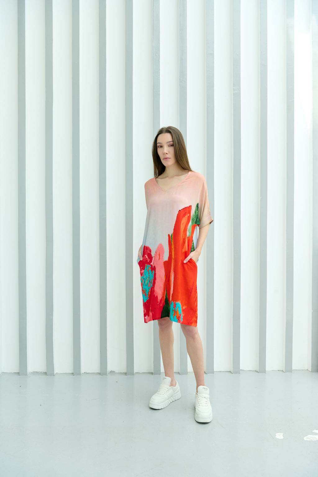 Coral Mirage Floral Printed Short Kaftan