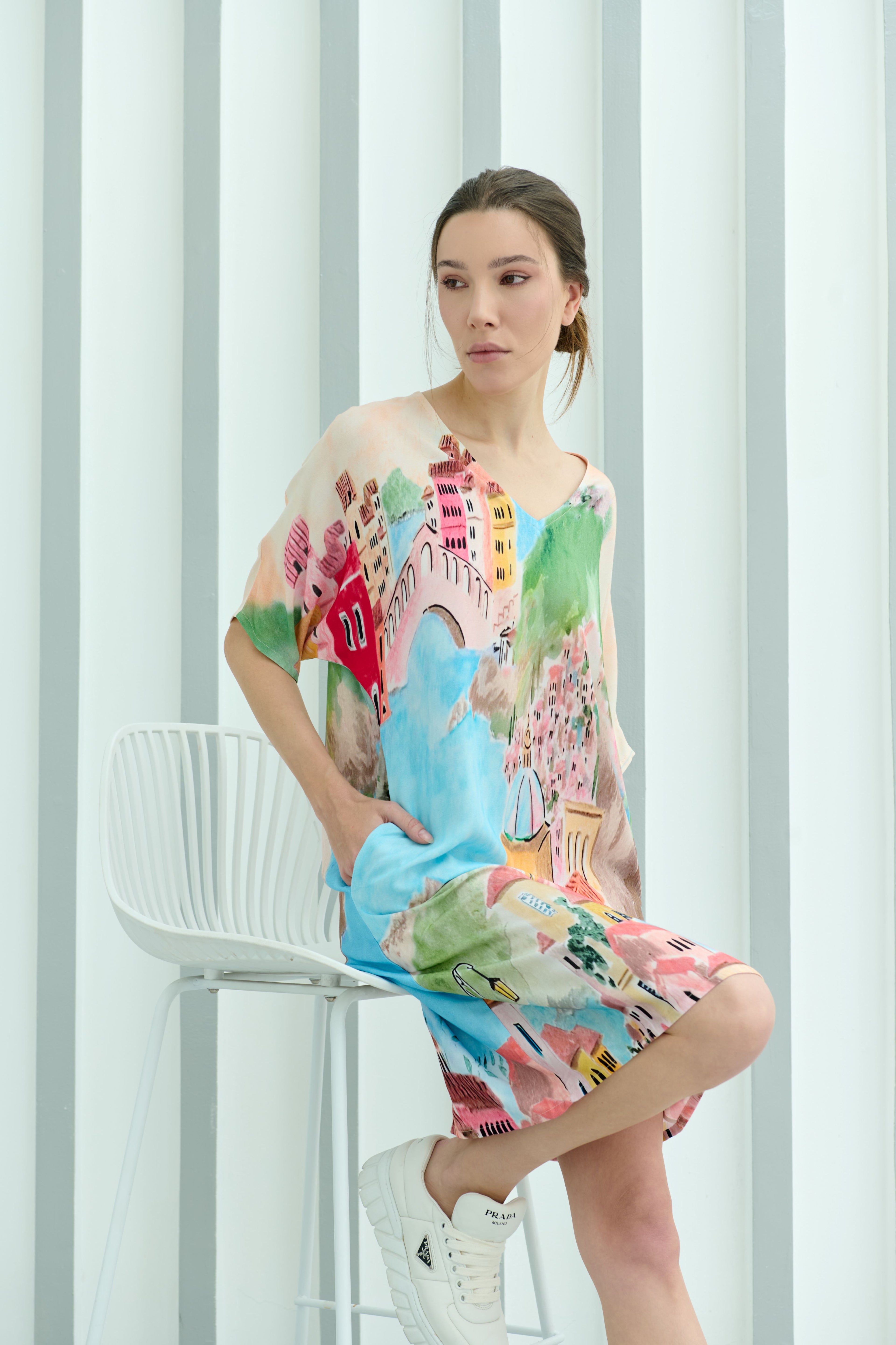 La Riviera Multicolor Short Kaftan Dress