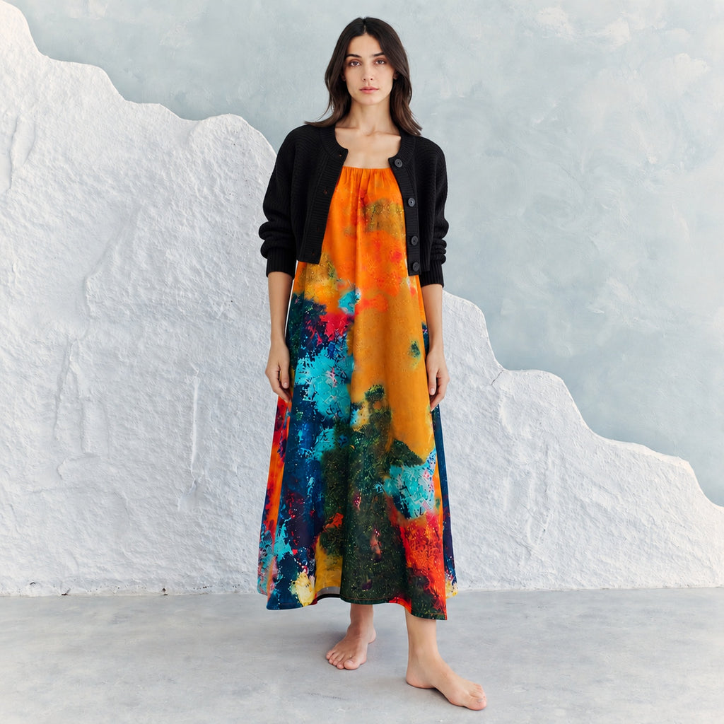 Canvas & Chaos Abstract Print Spaghetti Strap Maxi Dress - Multicolor