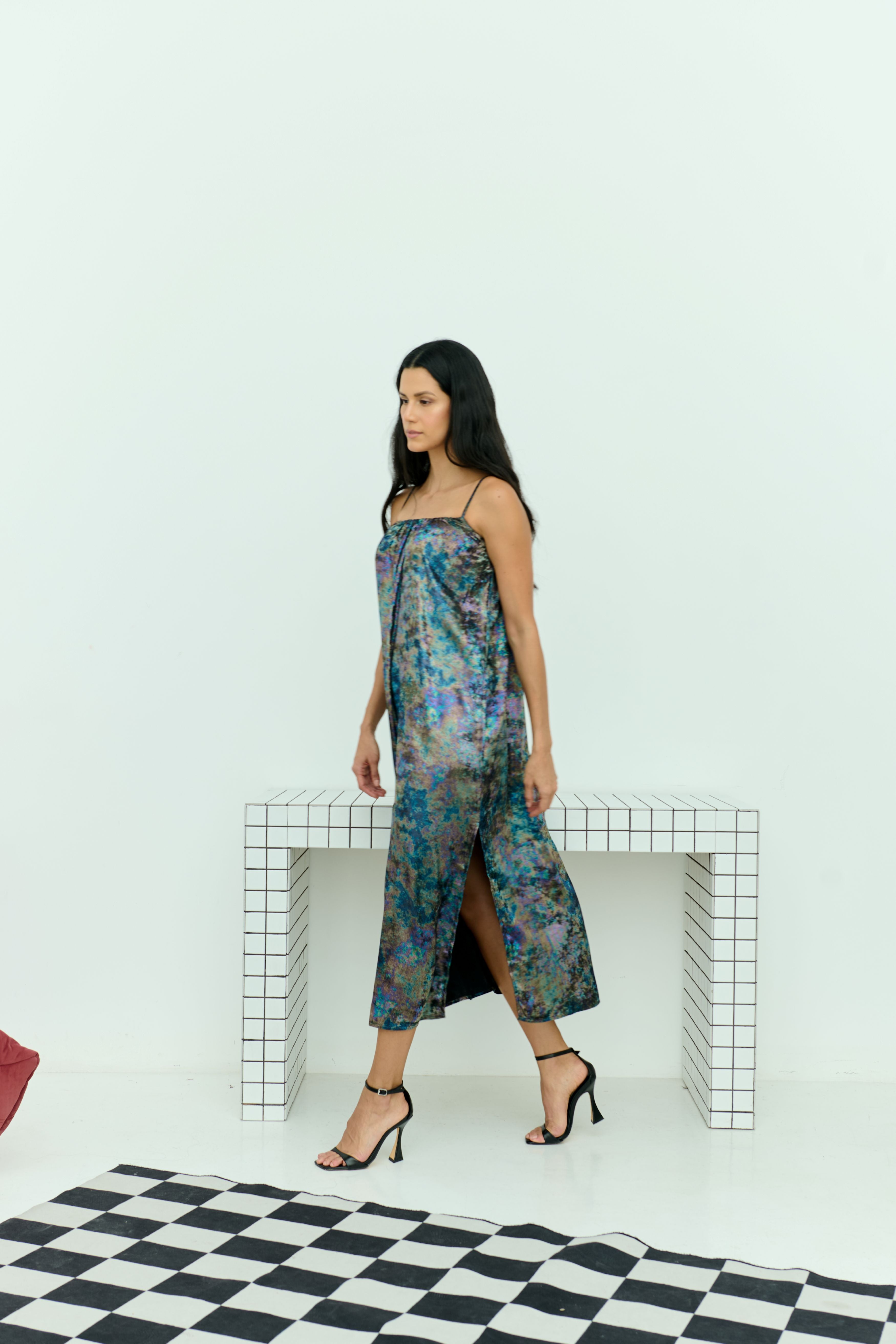 Shadow Of Sequin Shimmer Rainbow Black Maxi Dress