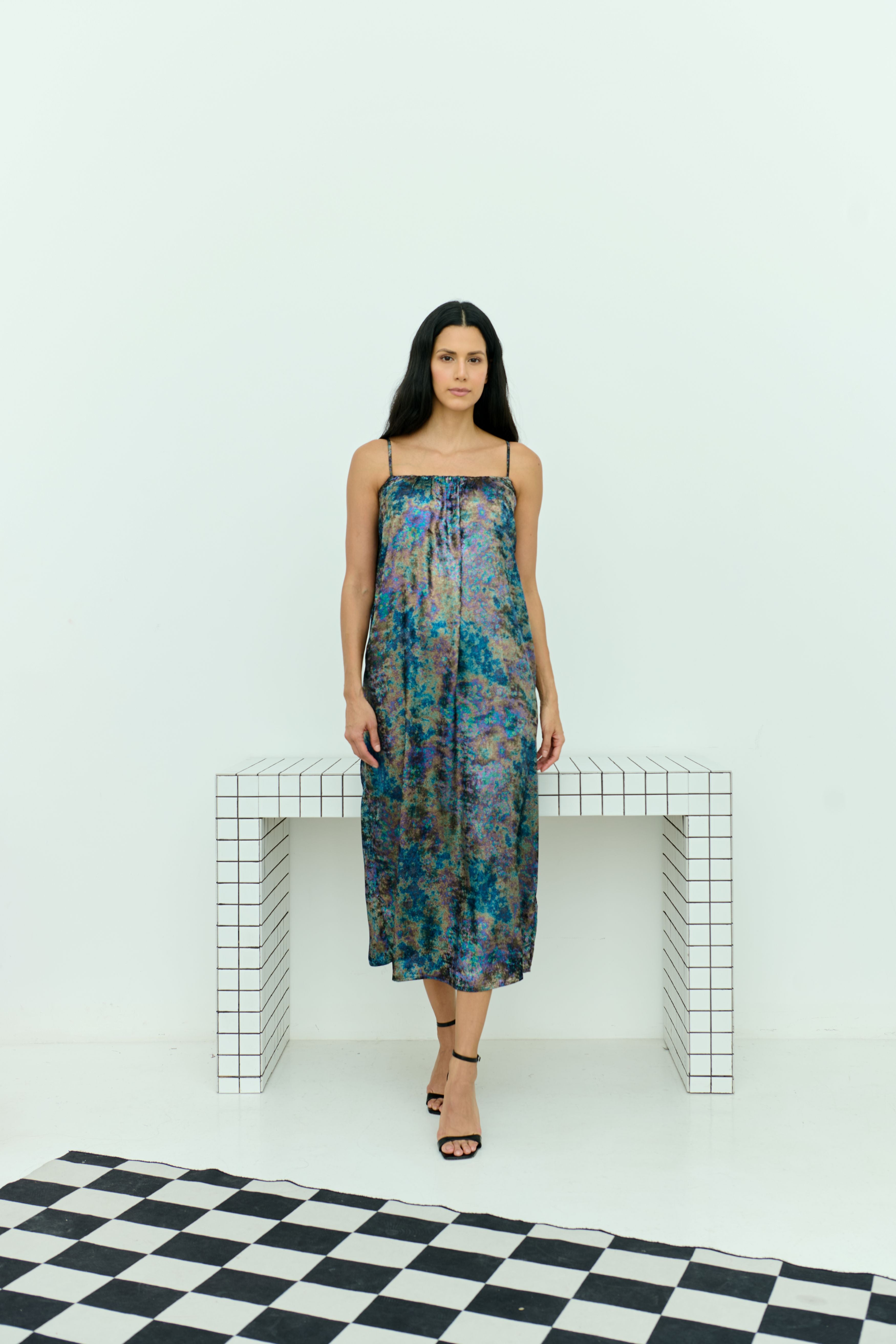 Shadow Of Sequin Shimmer Rainbow Black Maxi Dress