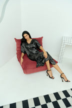 Shadow of Sequin Shimmer Black Long Kaftan with Side Slit Dress