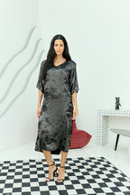 Shadow of Sequin Shimmer Black Long Kaftan with Side Slit Dress
