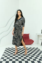 Shadow of Sequin Shimmer Black Long Kaftan with Side Slit Dress