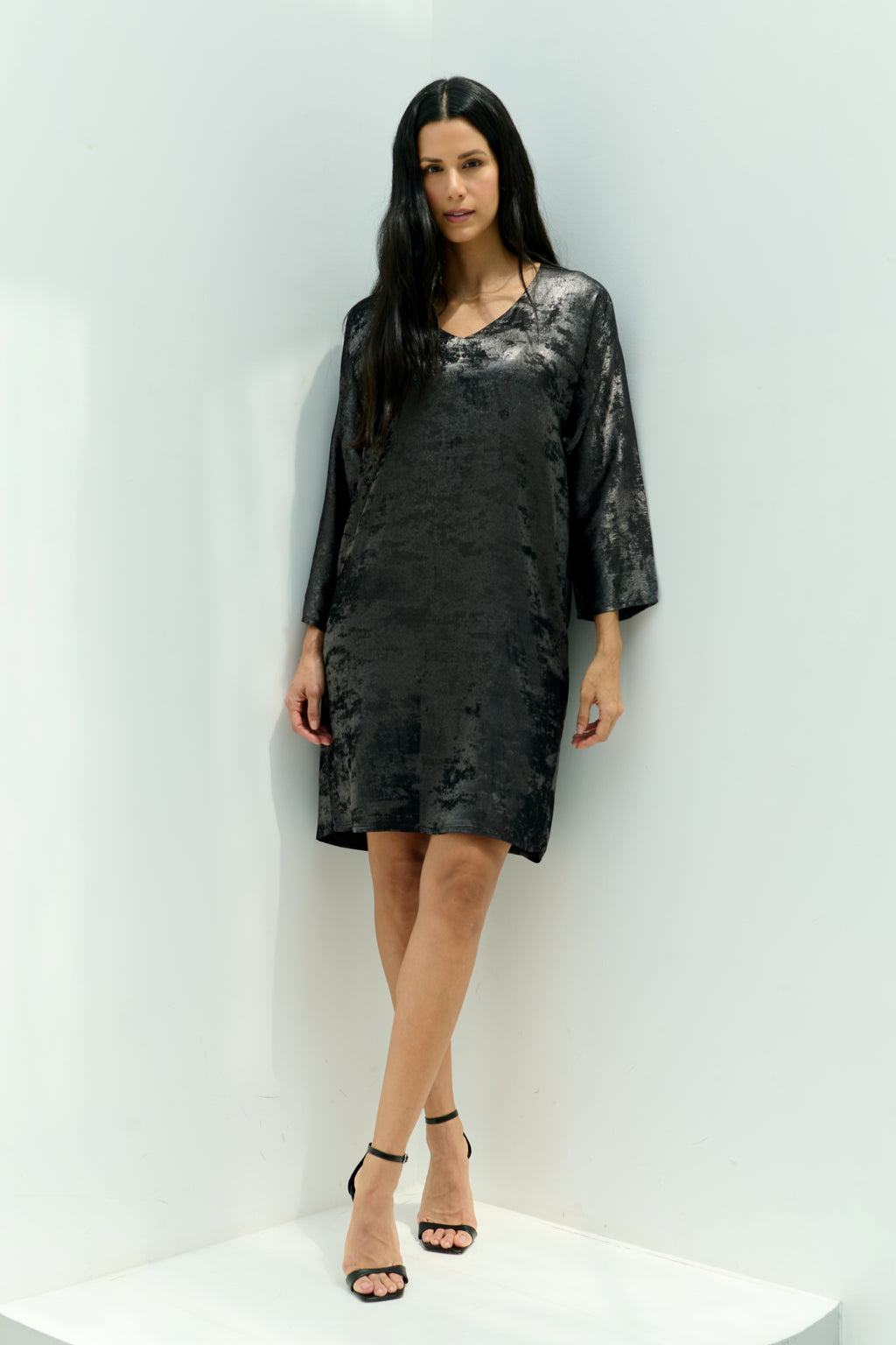 Shadow of Sequin Shimmer Black Short Kaftan Dress