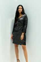 Shadow of Sequin Shimmer Black Short Kaftan Dress