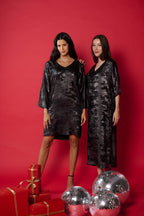 Shadow of Sequin Shimmer Black Short Kaftan Dress