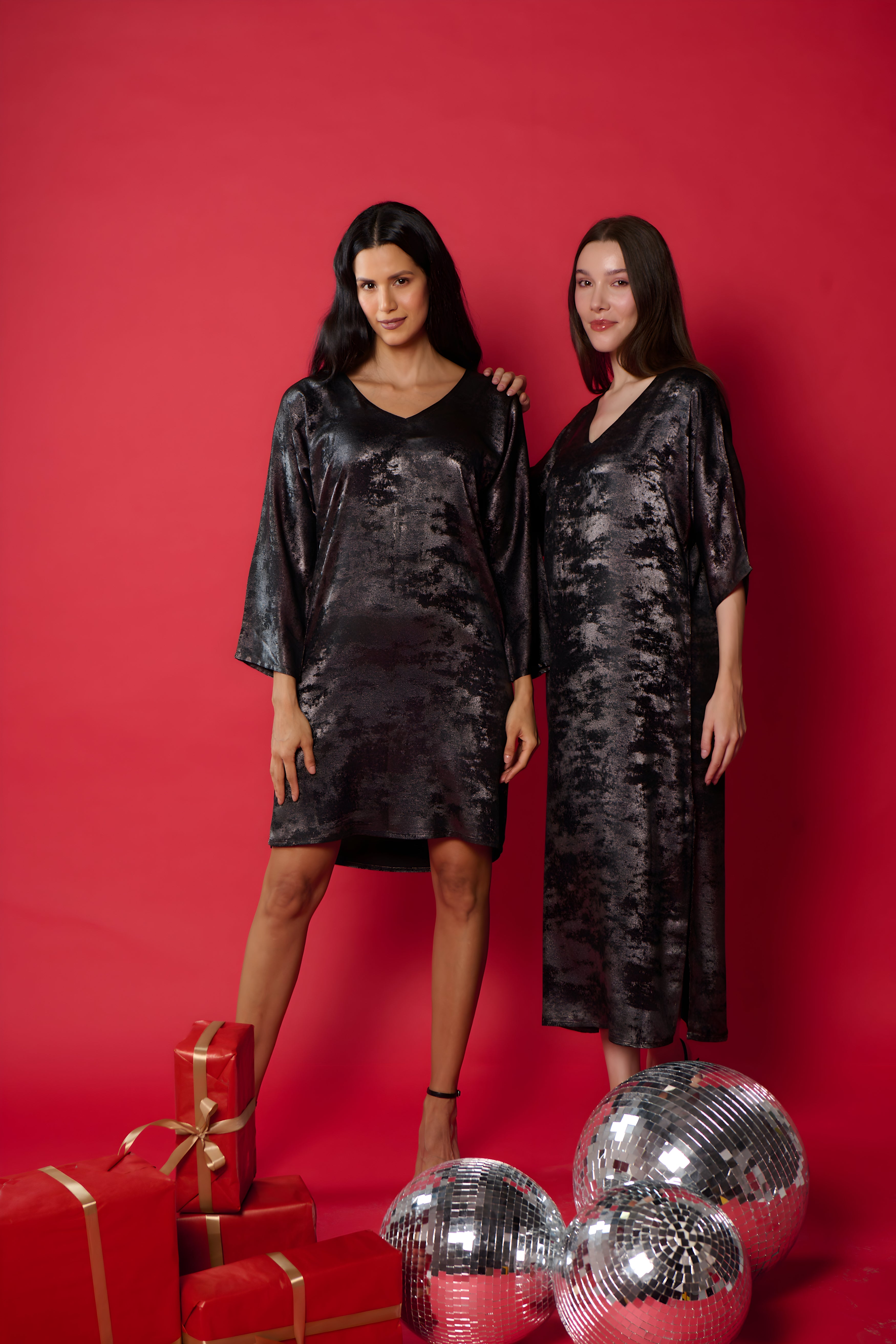 Shadow of Sequin Shimmer Black Short Kaftan Dress