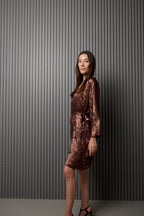 Shadow of Sequin Shimmer French Beige Short Kaftan Dress