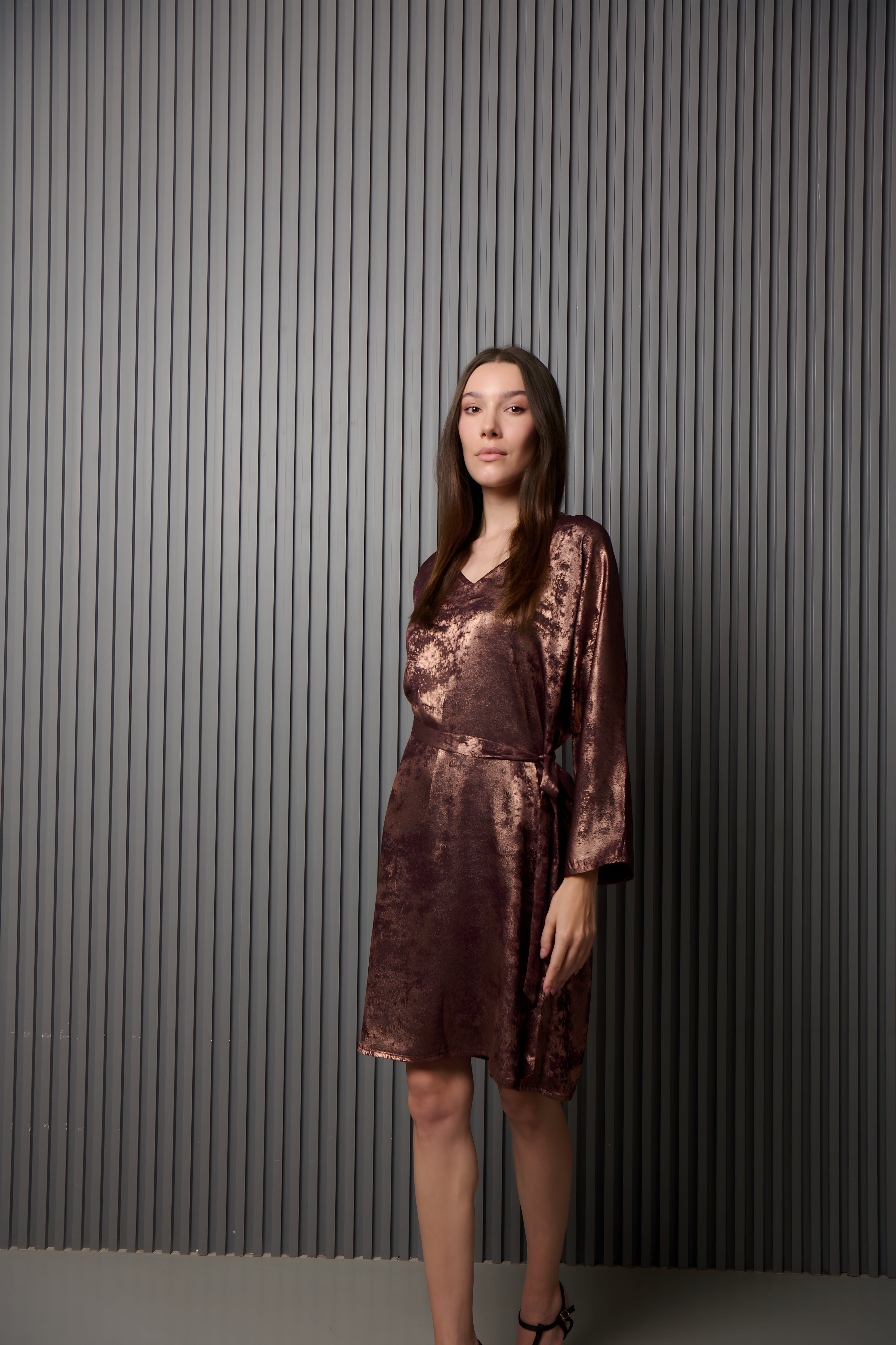 Shadow of Sequin Shimmer French Beige Short Kaftan Dress