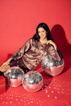 Shadow of Sequin Shimmer French Beige Short Kaftan Dress