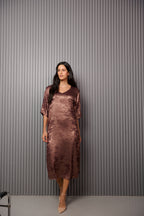 Shadow of Sequin Shimmer French Beige Long Kaftan with Side Slit