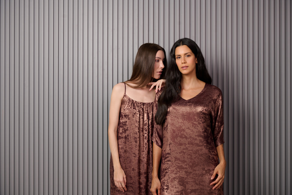 Shadow of Sequin Shimmer French Beige Long Kaftan with Side Slit