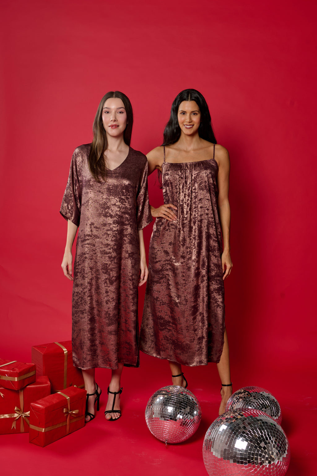 Shadow of Sequin Shimmer French Beige Long Kaftan with Side Slit