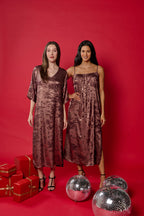 Shadow of Sequin Shimmer French Beige Long Kaftan with Side Slit