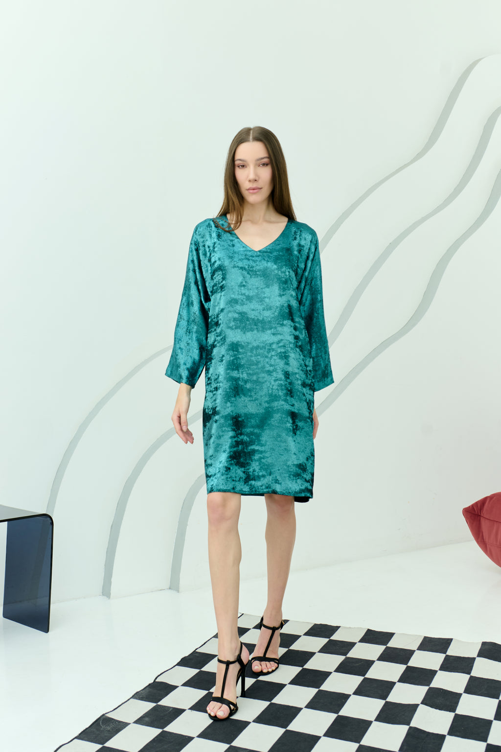 Shadow of Sequin Shimmer Blue Short Kaftan Dress