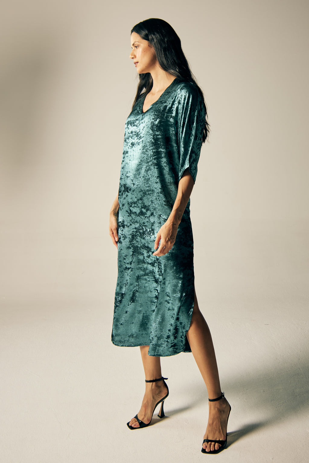 Shadow of Sequin Shimmer Blue Long Kaftan with Side Slit