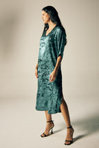 Shadow of Sequin Shimmer Blue Long Kaftan with Side Slit