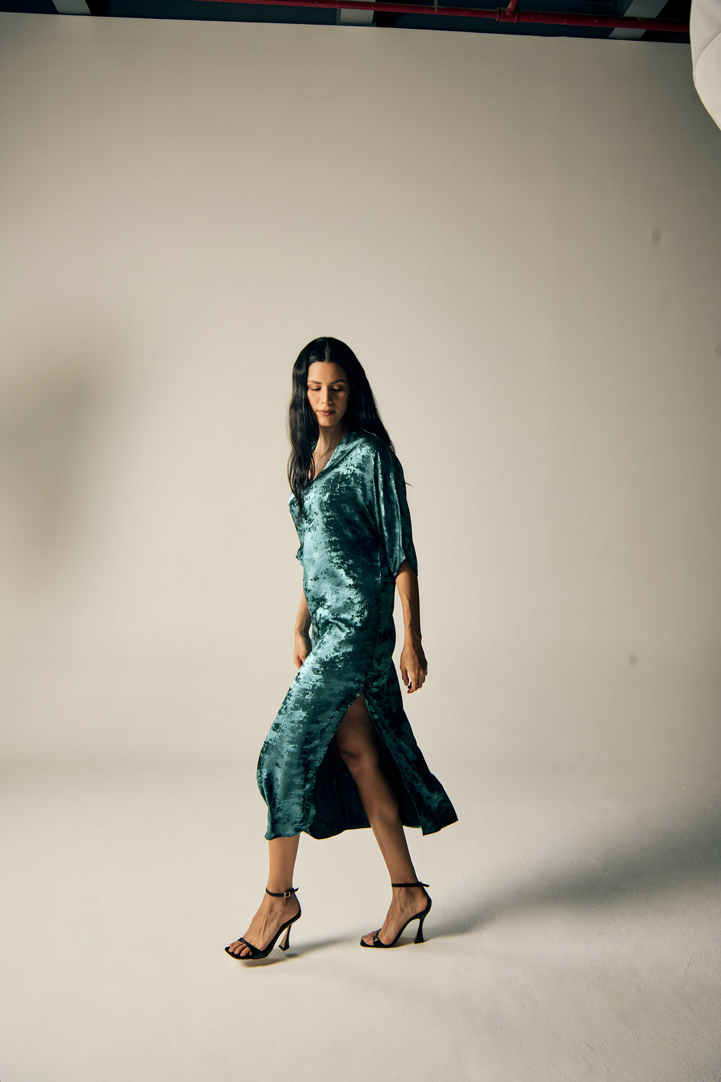 Shadow of Sequin Shimmer Blue Long Kaftan with Side Slit