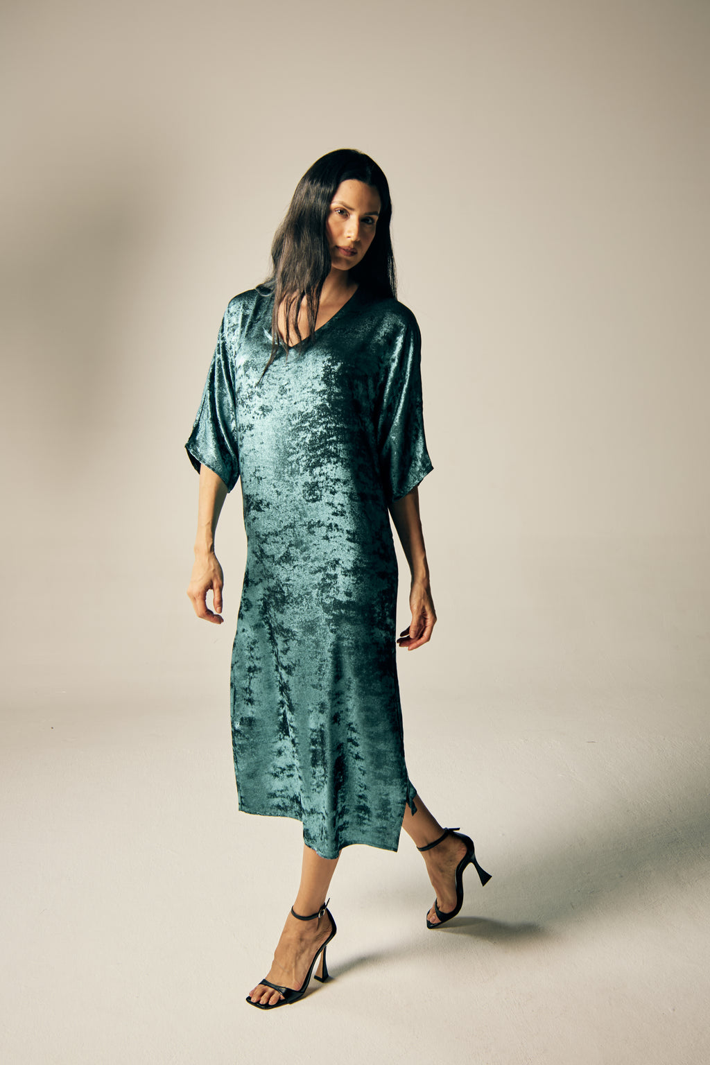 Shadow of Sequin Shimmer Blue Long Kaftan with Side Slit