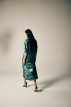 Shadow of Sequin Shimmer Blue Long Kaftan with Side Slit