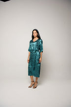 Shadow of Sequin Shimmer Blue Long Kaftan with Side Slit