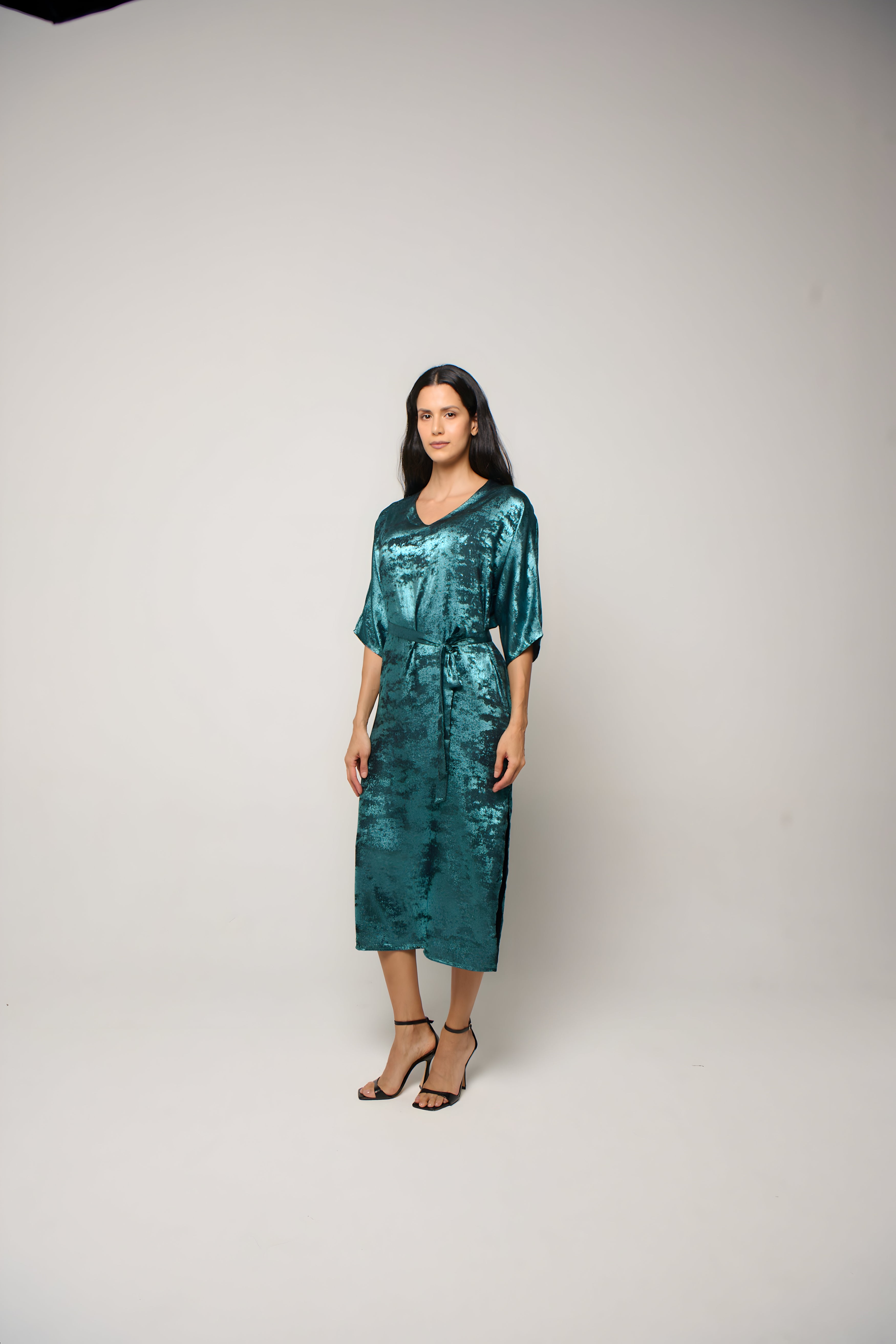 Shadow of Sequin Shimmer Blue Long Kaftan with Side Slit