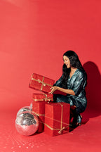 Shadow of Sequin Shimmer Blue Long Kaftan with Side Slit