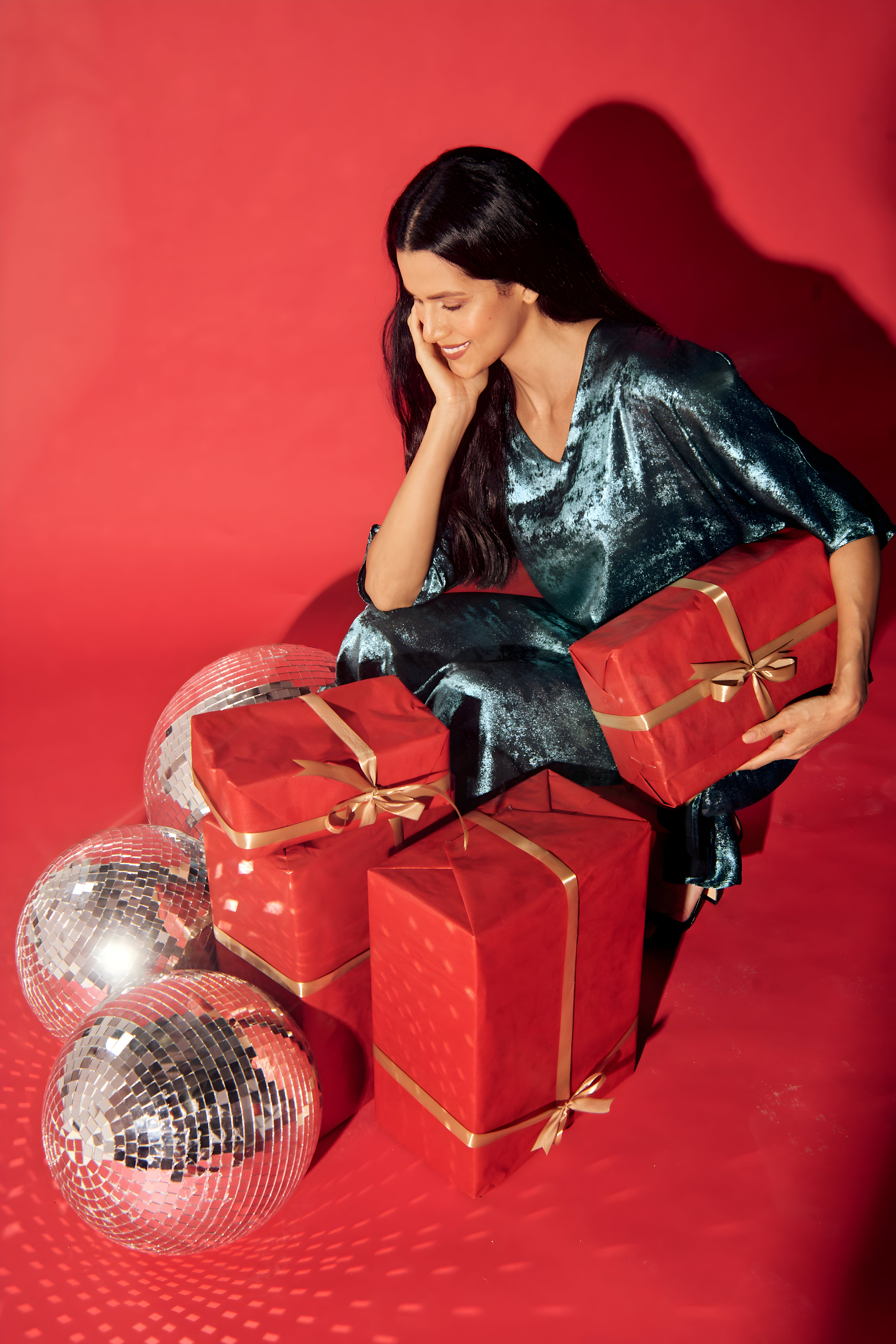 Shadow of Sequin Shimmer Blue Long Kaftan with Side Slit