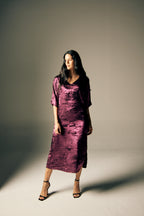 Shadow of Sequin Shimmer Magenta Purple Long Kaftan with Side Slit