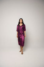 Shadow of Sequin Shimmer Magenta Purple Long Kaftan with Side Slit