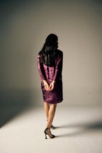 Shadow of Sequin Shimmer Magenta Purple Short Kaftan Dress