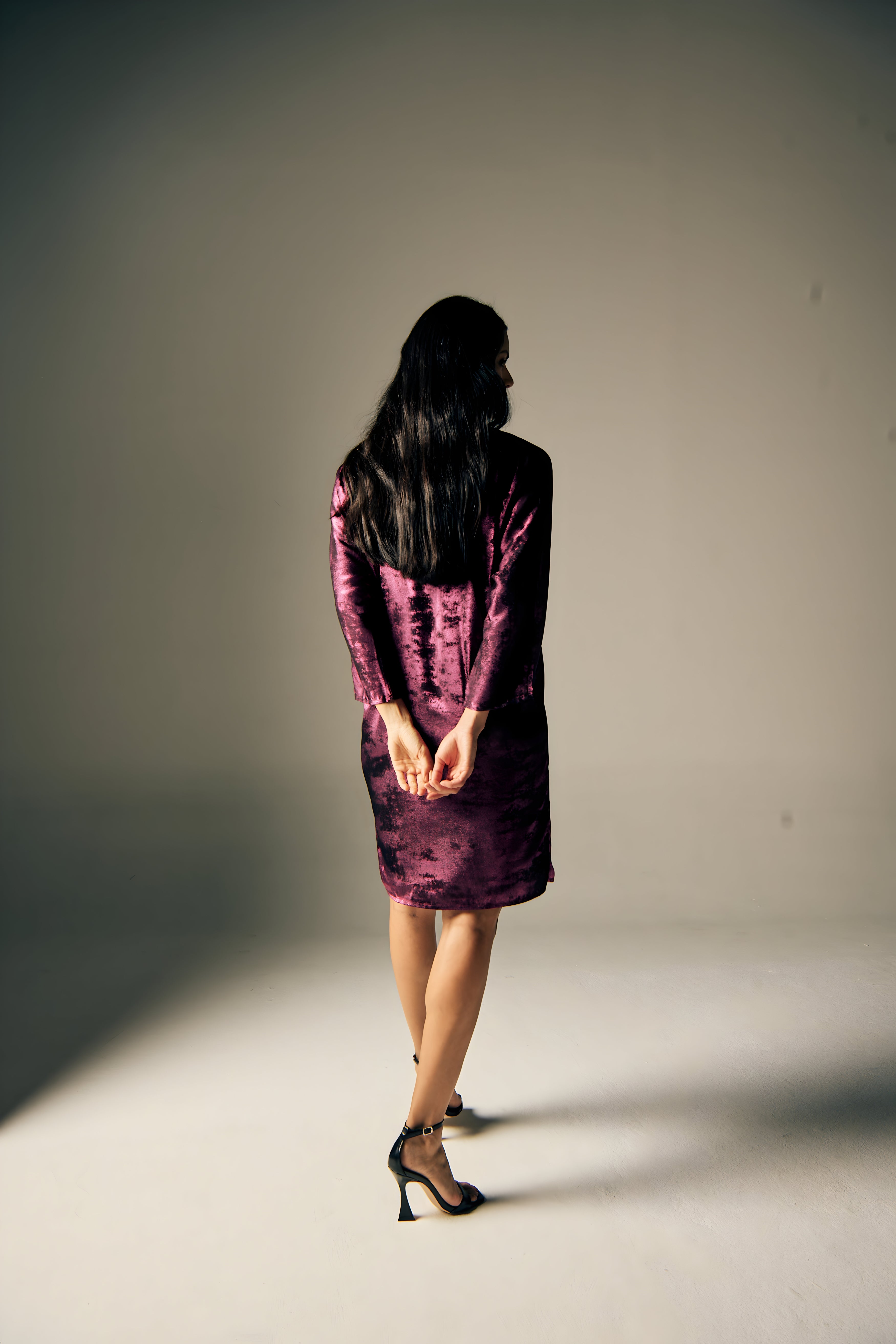 Shadow of Sequin Shimmer Magenta Purple Short Kaftan Dress